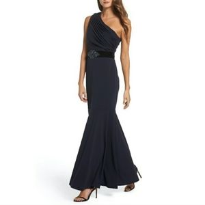 Eliza J Navy One-Shoulder Maxi Dress